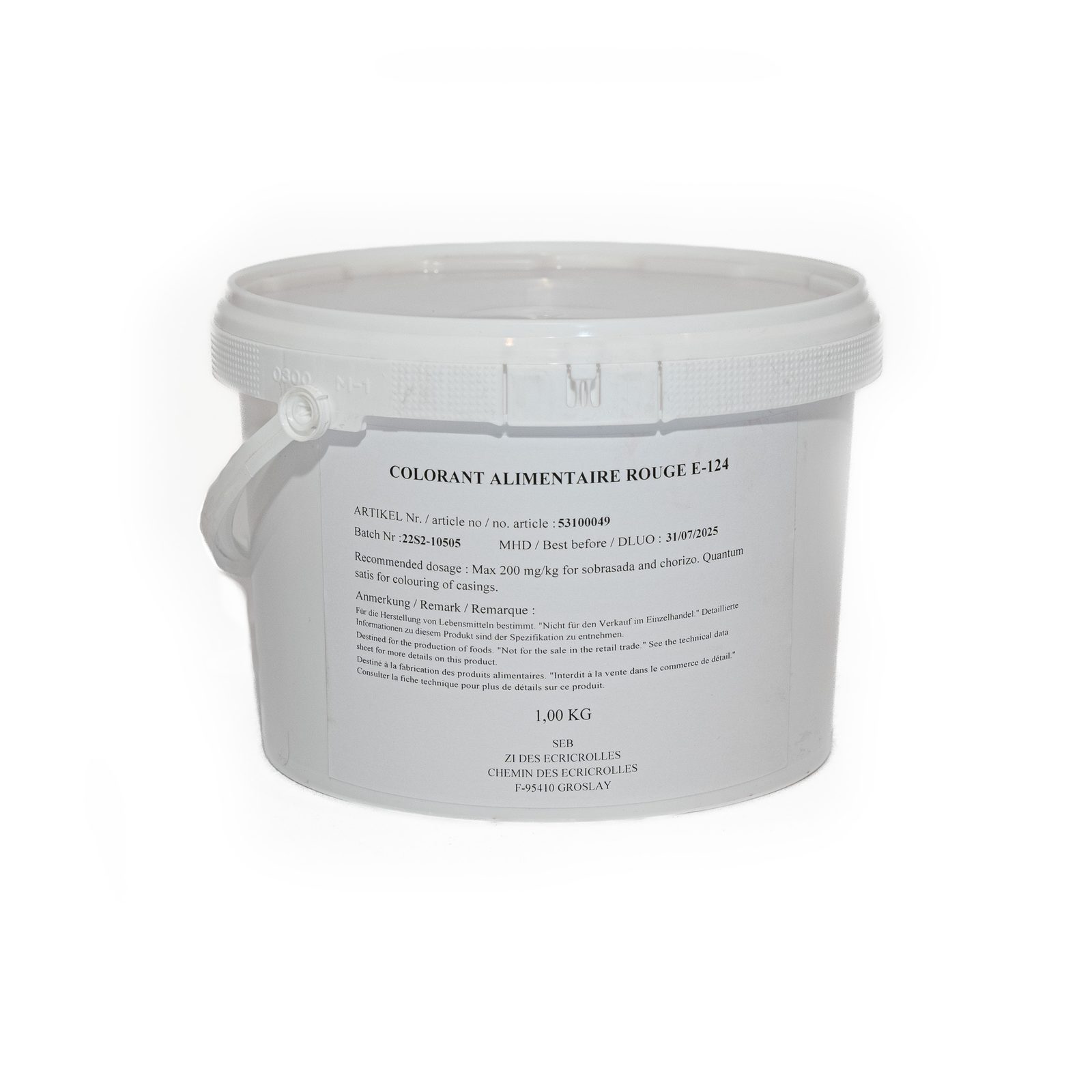 Seau de colorant alimentaire rouge E-124 SEB de 1 kg